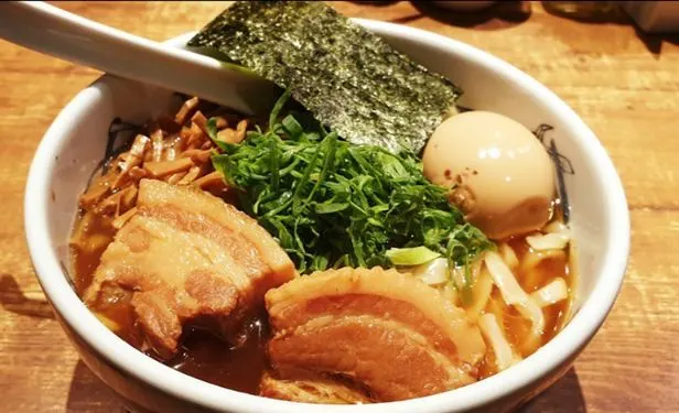 A bowl of ramen at Menya Musashi, Nishi-Shinjuku