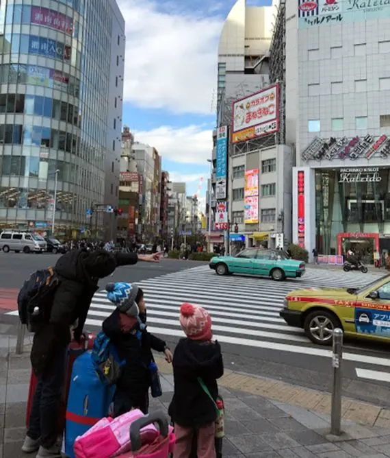 Crossing the street on the way to Shinjuku Prince Hotel