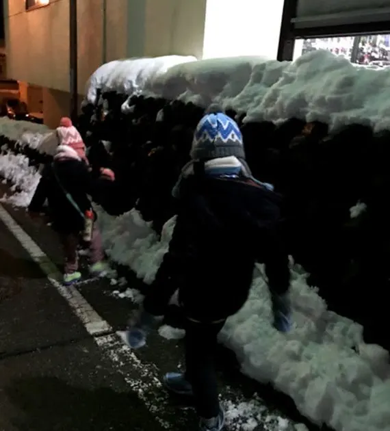 Playing in the snow on the street