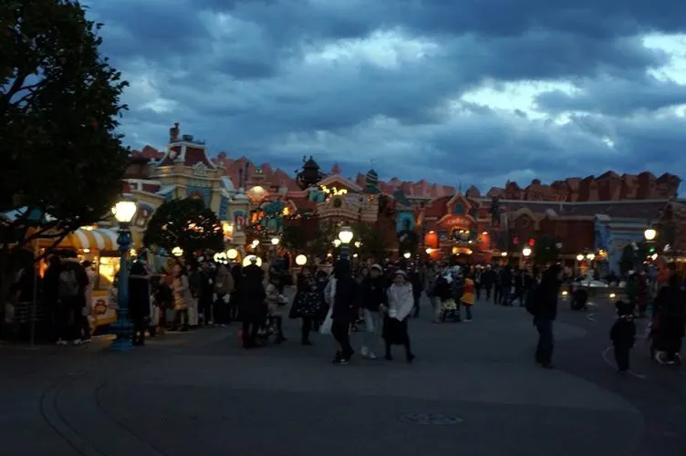 Sunset at 4 pm at Disneyland in winter