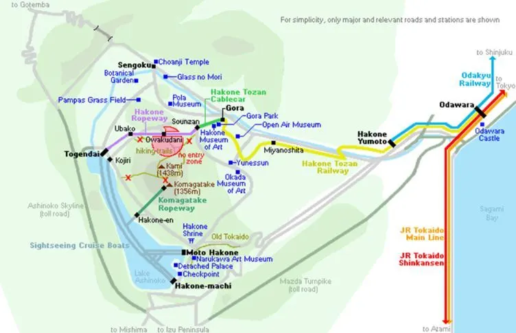 Map of things to do in Hakone