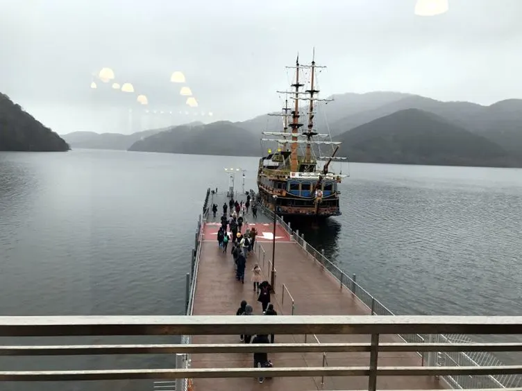 The pirate ship at the pier on Lake Ashi